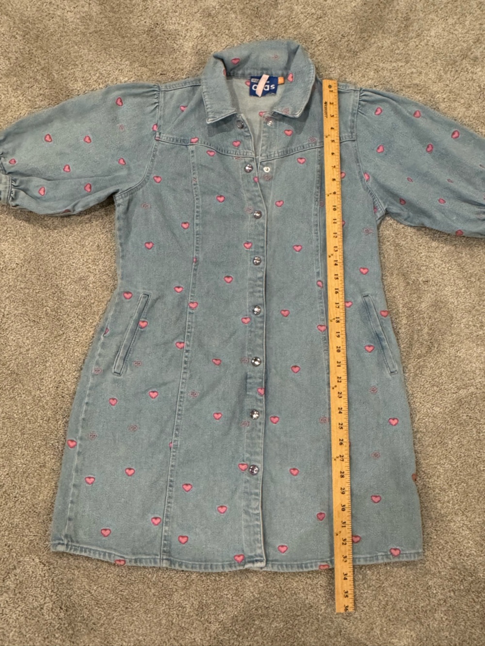 Crās Patti Denim Mini Dress Light Blue Pink Hearts  size XL 🩷 - Picture 9 of 15
